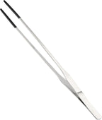 Reptile Feeding Tongs, Stainless Steel Lizard Feeding Tongs, Aquarium Straight Feeding Tweezers for Reptiles with Rubber Tip, Terrarium Feeding Tongs 10.63" L, Black Silver Tone