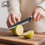 7-Piece Ultra Sharp Chef Knife Set - Premium German High Carbon Stainless Steel, Ergonomic Wood Pattern Handle, Professional Kitchen Knives with Gift Box (Brown 7 Piece)
