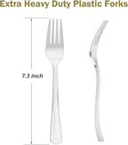 100 Count Heavy Duty Silver Plastic Forks Disposable, BPA-Free, Heat Resistant, Solid and Durable Premium Plastic Disposable Forks for Party Supply