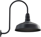 Steel Lighting Co. Gardena Barn Light | Outdoor Wall Mounted | 16" Dome | Upslope Gooseneck | Farmhouse Light Made in America | Matte Black Exterior/Matte Black Interior
