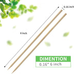 Fu Store Bamboo Skewers 6 Inch 100 Pack Bamboo Sticks Shish Kabob Skewers,Grill, Appetizer, Fruit, Corn, Chocolate Fountain, Cocktail