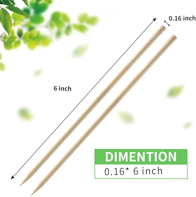 Fu Store Bamboo Skewers 6 Inch 100 Pack Bamboo Sticks Shish Kabob Skewers,Grill, Appetizer, Fruit, Corn, Chocolate Fountain, Cocktail