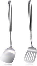2 Pack 18/10 Stainless Steel Spatula Set 15” L Metal Spatulas for Kitchen Use, Silver Slotted Turner Solid Turner Kitchen Cooking Utensils Set, Heat Resistant Dishwasher Safe Easy to Clean