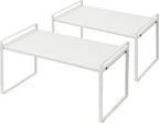 Nxconsu 2Pack Cabinet Shelves Stackable Organizer Rack Riser for Kitchen Cabinet Pantry Cupboard Counter Countertop Home Organization Storage Space Saver Heavy Duty Metal Nonslip White Tall