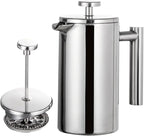 French Press Coffee Maker,Stainless Steel Double Wall Insulated Coffee Press 34 oz,4-8 Cups, Portable Hot Cold Brew Teapot Cafetera for Coffee Bar Accessories Kitchen Camping (silver,34oz)