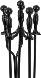 Modern Ember Cascade 5 Piece Fireplace Tool Set in Black | Includes Brush, Shovel, Fire Poker, Tongs, and Stand | Heavy Guage, Coated Steel | Heat-Resistant Plating | Sleek Rounded Handles