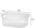 Sterilite 5.25x9.5x13 In Medium Polished Open Scoop Front Storage Bin w/Comfortable Carry Through Handles for Household Organization, Clear (32 Pack)