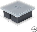 W&P Cup Cubes Silicone Freezer Tray with Lid, Charcoal, Makes 2 Perfect 2-Cup Portions, Freeze & Store Soup, Broth, Sauce, Leftovers, Dishwasher Safe