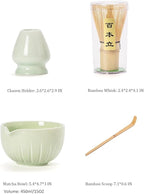 TANG PIN Matcha Set - Match Bowl with Spout and Whisk, 15 OZ, Matcha Scoop | Matcha Whisk Stand (Chasen Holder) - 4pc Perfect Matcha Kit for Matcha Tea Ceremony (Green)