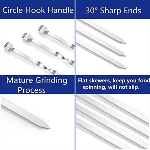 12PCS Kabob Skewers Flat Metal BBQ Barbecue Skewer 14" Long Stainless Steel Shish Kebob Sticks Wide Reusable Grilling Skewers Set for Meat Shrimp Chicken Vegetable, 12 Pack