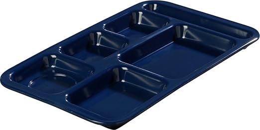 Carlisle FoodService Products Plastic Meal Tray Righ-Handed Heavyweight Lunch Tray with 6-Compartments for Schools, Cafeterias, and Dining Halls, Melamine, 15 x 9 Inches, Dark Blue