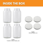 FastRack - One Gallon Wide Mouth Jar with White METAL Airtight Lid (Pack of 4) | Glass Canisters with Airtight Lids | Large Mouth Glass Jar with Fermentation Lid for brewing, fermentation and pickling