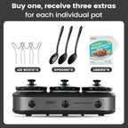 KOOC Triple Slow Cooker Buffet Server and Food Warmer 3x1.5 Quart Individual Temp Control With Lid Rests & Spoons With Liners Included Grey