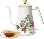 Beautiful 1L Electric Gooseneck Kettle, Precision Pour Spout, 1200W Fast Boil, Auto Shut-Off, Cordless, Stainless Steel, Tea & Coffee Maker with Ergonomic Handle, Wildflower White Icing