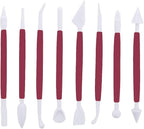 Marshmallow Fondant Cake Decorating Hand Tool 12 Pcs 5 Sets Sugarcraft Gumpaste Icing Smoother Rolling Pin Trimmer Cutter Embosser Flower Scissor Modelling Accessories Supplies Kit Red