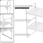 Expandable Cabinet Shelf Rack, Large Kitchen Cupboard Organizer Stackable Cabinet Pantry Shelf, Organization and Storage for Kitchen Bathroom, Metal Plate, White, 3 Pack
