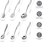304 Stainless Steel Kitchen Utensils Set, VALESKA 6PCS Metal Cooking Utensils Set, Wok Spatula, Ladle, Skimmer Slotted Spoon, Pasta Spoon, Serving Large Ladle, Slotted Spatula Tunner
