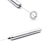 ROMAUNT Handheld Milk Frother Electric Battery Operated Portable Milk Foamer for Coffee Latte 304 Stainless Steel Whisk with Protective Case, Mix Spoon for Traveling or Camping