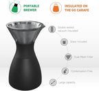 asobu Insulated Pour Over Coffee Maker (32 oz.) Double-Wall Vacuum, Stainless-Steel Filter and Take on the Go Carafe (Midnight Marble)