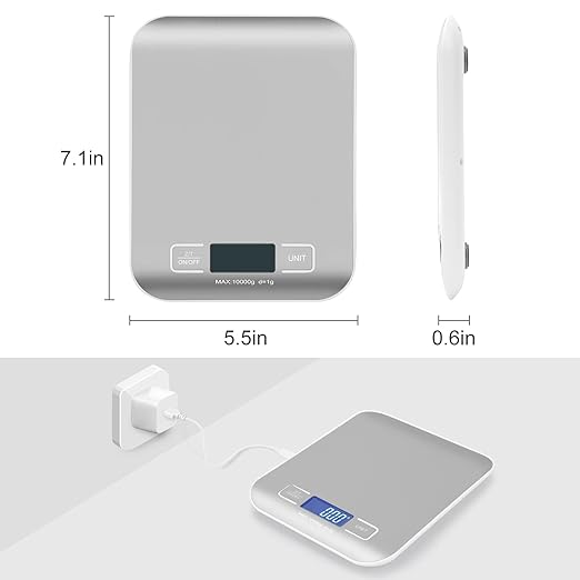 Digital Shipping Scale,Stainless Steel Panel, Accurate 10kg/1g Portable Postal Scale for Packages, Small Business,Kitchen, Food, Handmade, Liquids, and Boutique (Silver)