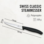 Victorinox 6.7233.6 Swiss Classic Steak Knife Set Ideal for Slicing a Wide Variety of Steak Cuts Serrated Blade in Black, Set of 6