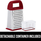 GORILLA GRIP 4-Sided 100% BPA-Free Cheese Grater With Container, Stainless Steel XL Box Graters, Parmesan Shredder, Grate Cheeses, Shred Veggies, Slip Resistant Handle, Dishwasher Safe Zester, Red
