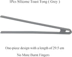 1Pcs Silicone Toaster Tong, 11.6 Inch Long Silicone Kitchen Tong for Toaster Cooking Utensil Bread Waffle Tong Food Tweezer Grey Toast Tong for Cooking Serving Bacon Salad Fruit Food, SATONBEYI