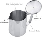 Stainless Steel Coffee Cup Mug Milk Frothing Pitcher Jug with Lid for Latte Coffee Art for Office Kitchen(2000mL)