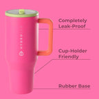 HydroJug Traveler - 40 oz Water Bottle with Handle & Flip Straw - Fits in Cup Holder, Leak Resistant Tumbler-Reusable Insulated Stainless Steel & Rubber Base - Gifts for Women & Men, Orchid