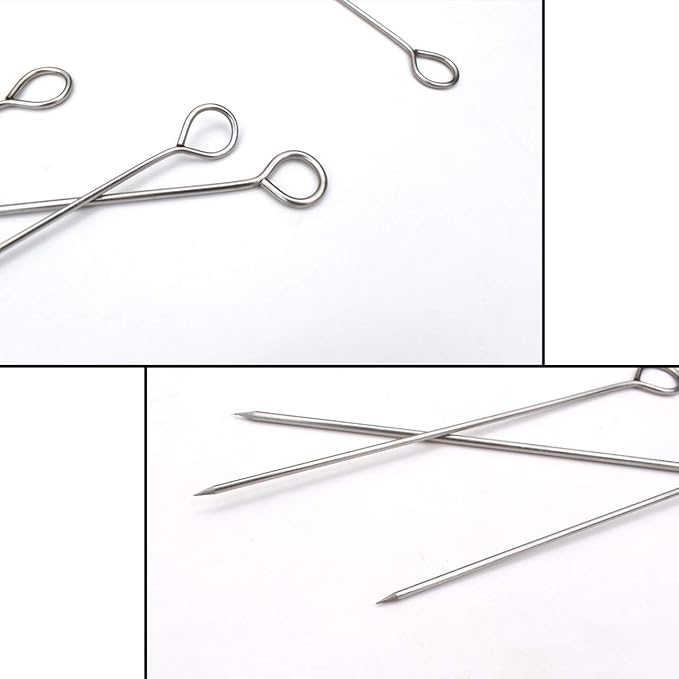 BBQ Skewers - Reusable Stainless Steel 8 Inch Skewers for Grilling Kebob Meat, Chicken, Vegetable Appetiser - Pack of 30