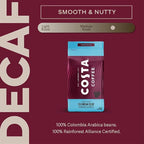 Costa Coffee Ground Coffee, Colombian Decaf Medium Roast, 12oz each, Rainforest Alliance Certified