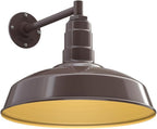 Steel Lighting Co. Gardena Barn Light | Outdoor Wall Mounted | 16" Dome | 11" Straight Arm | Farmhouse Light Made in America | Dark Bronze Exterior/Brass Interior