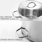 HOMICHEF 10 Quart Stock Pot With Glass Lid - Nickel Free Stainless Steel 10 Qt Pots With Handle - Mirror Polished StockPot 10 Quart - Induction Cooking Pots With Lid - Healthy Soup Pot