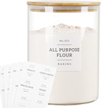 Large Glass Storage Jars With Airtight Bamboo Lid - 100 Fl Oz Thicken Kitchen Glass Food Storage Canister With 42 Pantry Labels - Big Clear Flour And Sugar Containers Farmhouse