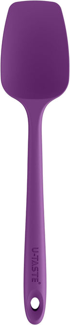 U-Taste Silicone Cooking Spoon Spatula: 480ºF Heat Resistant Food Grade 11.38" Flexible Rubber Kitchen Spoonula, Seamless Pastry Bowl Scraper for Mixing Stirring Scraping in Nonstick Cookware (Purple)