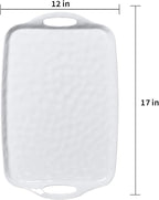 TP Serving Trays with Handles, 17 x 12 Inch Melamine Serving Platters for Food, Meat, Set of 2 Rectangular Trays for Eating, Pure White