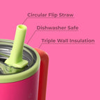HydroJug Traveler - 40 oz Water Bottle with Handle & Flip Straw - Fits in Cup Holder, Leak Resistant Tumbler-Reusable Insulated Stainless Steel & Rubber Base - Gifts for Women & Men, Orchid