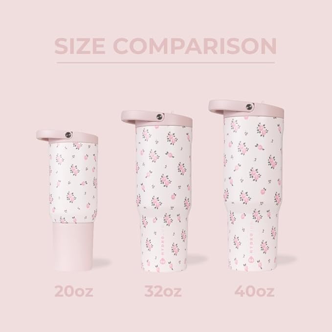HydroJug Sport - Stainless Steel Tumbler with Straw, Vacuum Insulated, 40oz Leakproof Water Bottle, Ergonomic Design, Reusable, Dishwasher Safe, Rubber Base, Durable for Gym or Outdoors, Wildrose