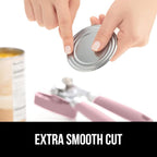 GORILLA GRIP Heavy Duty Stainless Steel Smooth Edge Manual Can Opener and Bottle Openers, Soft Comfortable Handle, Oversized Handheld Turn Knob, US Designed Multifunctional Kitchen Tool, Pink