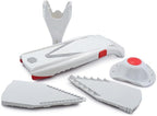Swissmar Börner VPower V-Slicer Mandoline – Professional Kitchen Tool with Adjustable Thickness – Precision Food Slicer for Vegetables, Julienne, Shredding – Includes Safety Holder & Inserts - White