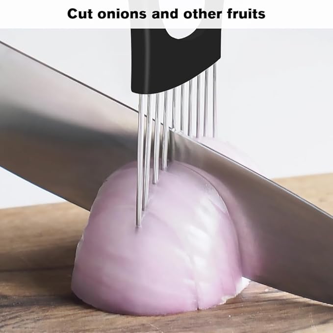 Stainless Steel Onion Slice Holder, 2025 New Tomato Cutter, Multi-Purpose Vegetable Slicer for Kitchen, Durable Food Chopper Kitchen Chopper Slicing Assistant Tool (A-3Pcs)