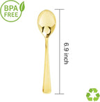 Liacere 200 Pack Gold Plastic Spoons - 6.7 inch Heavy Duty Plastic Spoons - Heavyweight Gold Disposable Spoons for Parties & Weddings & Restaurants & New Year & Fall Decor