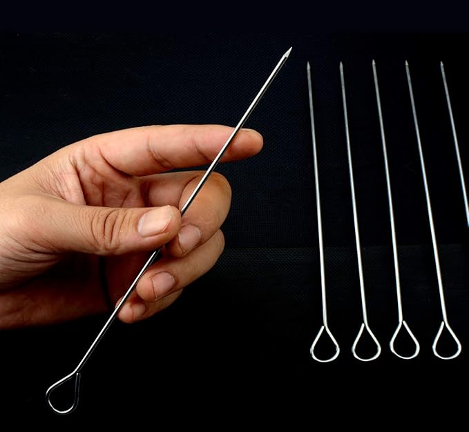 8 Inch Stainless Steel BBQ Skewers, Shish Kebab Kabob Skewers 12 pcs