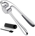 Premium Garlic Press Stainless Steel - Elevate Your Culinary Experience with Our Premium Garlic Mincer, Crusher & Peeler Set, Dishwasher Safe & Rust-proof (Silver)
