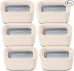 Caraway 6pc Glass Food Storage Set - 2.6 Cup Storage Containers For Food (6) - Non-Toxic Ceramic-Coated Glass - Air Release Technology - Compact & Stackable Design - Cream