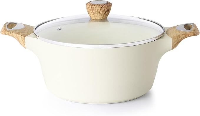 SENSARTE Ceramic Nonstick Stock Pot with Lid, 2.6/4.5/6.6/8.5 QT Soup Pot Casserole, Non-toxic Healthy, Induction Compatible, PFOA PFAS PTFE Free, White