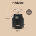 Haden Heritage 1.7 Liter Stainless Steel Electric Kettle, Hot Water Tea Kettle with 360-Degree Base and Auto Shutoff, Black & Copper