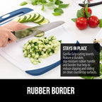 GORILLA GRIP BPA-Free Reversible Kitchen Cutting Board Set of 3, US Designed, Nonporous, Juice Grooves Catch Liquid, Slip Resistant Border, Dishwasher Safe, Durable Large Food Chopping Boards, Blue