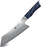 FINTISO 7 Inch Chef Knife, Ultra Sharp Kitchen Knife with G10 Handle, High-End 5 Layers 10Cr15CoMoV Japanese Stainless Steel Santoku Knife, Professional Cutting Knife for Vegetables and Meat