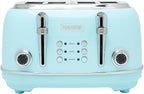 Haden Heritage 4 Slice Wide Slot Stainless Steel Toaster with Adjustable Browning Control & Non-Slip Feet, Turquoise & Chrome